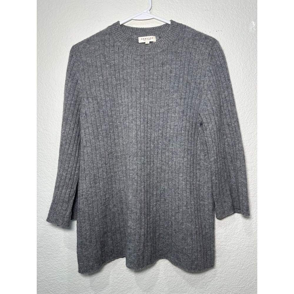 Demy Lee New York‎ 100% Cashmere Ribbed Knit Crewneck Sweater Gray Womens Large
